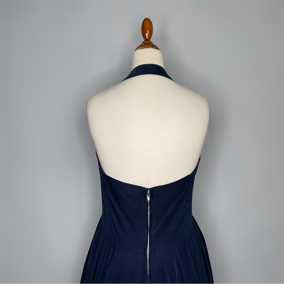 Anthropologie Girls from Savoy Ronda Halter Dress Midi Navy Blue Corduroy Size 8 - Picture 8 of 13